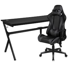 Gaming Desk and Gray/Black Reclining Gaming Chair Set