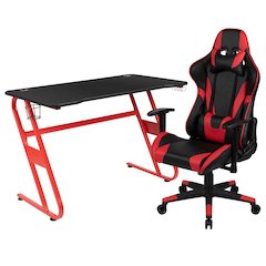 Red Gaming Desk and Red/Black Reclining Gaming Chair Set