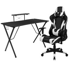 Black Gaming Desk and Black Reclining Gaming Chair Set