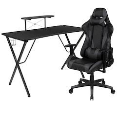 Black Gaming Desk and Gray Reclining Gaming Chair Set
