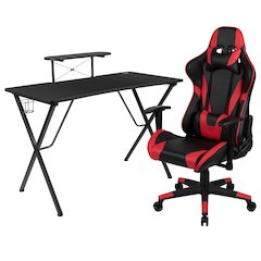 Black Gaming Desk and Red/Black Reclining Gaming Chair Set