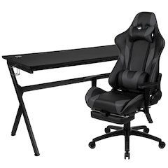 Gaming Desk and Gray Footrest Reclining Gaming Chair Set