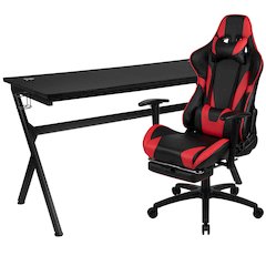 Gaming Desk and Red Footrest Reclining Gaming Chair Set
