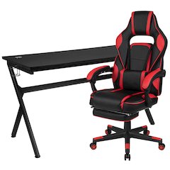 Gaming Desk/Headphone Hook/Removable Mousepad Top & Red Back/Arms Gaming Chair