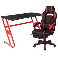 Red Gaming Desk/Headphone Hook & Red Reclining Back/Arms Gaming Chair
