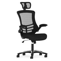 High-Back Black Mesh Swivel Ergonomic Executive Office Chair with Flip-Up Arms and Adjustable Headrest, BIFMA Certified