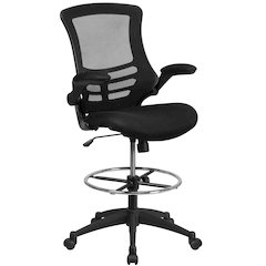 Mid Back Black Mesh Ergonomic Drafting Chair with Adjustable Foot Ring and Flip-Up Arms