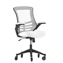 Mid-Back White Mesh Swivel Task Office Chair with Flip-Up Arms and Roller Wheels