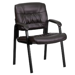 Brown LeatherSoft Executive Side Reception Chair with Black Metal Frame