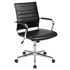 Mid-Back Black LeatherSoft Contemporary Ribbed Executive Swivel Office Chair