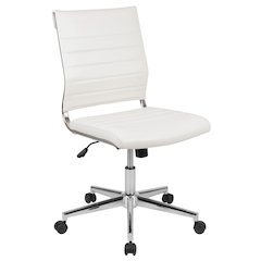 Mid-Back Armless White LeatherSoft Contemporary Ribbed Executive Swivel Office Chair