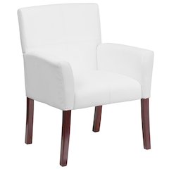White LeatherSoft Executive Side Reception Chair with Mahogany Legs