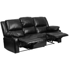 Black LeatherSoft Sofa with Two Built-In Recliners