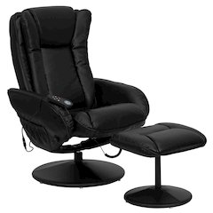 Massaging Multi-Position Plush Recliner with Side Pocket and Ottoman in Black LeatherSoft