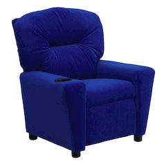 Contemporary Blue Microfiber Kids Recliner with Cup Holder