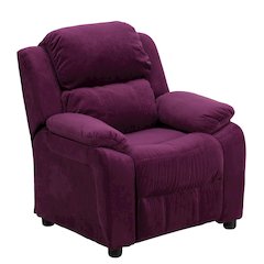 Deluxe Padded Contemporary Purple Microfiber Kids Recliner with Storage Arms