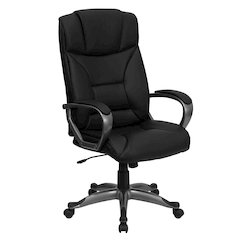 High Back Black LeatherSoft Executive Swivel Office Chair with Lip Edge Base and Arms