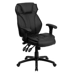 High Back Black LeatherSoft Multifunction Executive Swivel Ergonomic Office Chair with Lumbar Support Knob with Arms