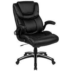 High Back Black LeatherSoft Executive Swivel Office Chair with Double Layered Headrest and Open Arms