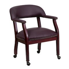 Burgundy LeatherSoft Conference Chair with Accent Nail Trim and Casters