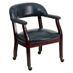 Navy Vinyl Luxurious Conference Chair with Accent Nail Trim and Casters