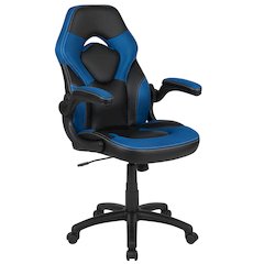 Gaming Chair Racing Office Ergonomic Computer PC Adjustable Swivel Chair with Flip-up Arms, Blue/Black LeatherSoft