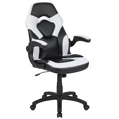 Gaming Chair Racing Office Ergonomic Computer PC Adjustable Swivel Chair with Flip-up Arms, White/Black LeatherSoft