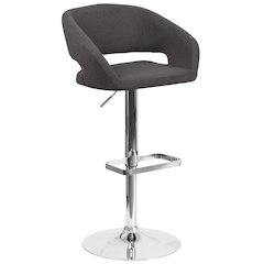Charcoal Fabric Adjustable Height Barstool with Rounded Mid-Back and Chrome Base
