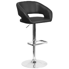 Black Vinyl Adjustable Height Barstool with Rounded Mid-Back and Chrome Base
