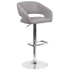 Gray Fabric Adjustable Height Barstool with Rounded Mid-Back and Chrome Base
