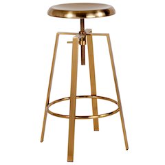 Industrial Style Barstool with Swivel Lift Adjustable Height Seat in Gold Finish