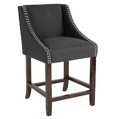24" High Transitional Walnut Counter Height Stool with Accent Nail Trim in Charcoal Fabric