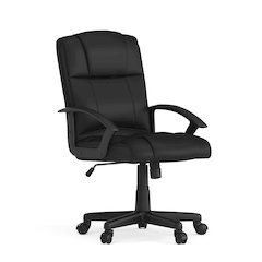 Flash Fundamentals Mid-Back Black LeatherSoft-Padded Task Office Chair with Arms, BIFMA Certified