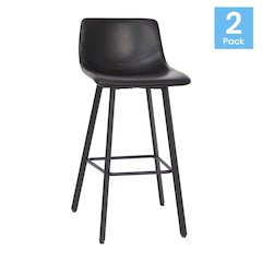 Armless 30 Inch Bar Height Barstools with Footrests in Black, Set of 2