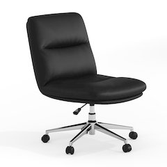 Black Padded LeatherSoft Armless Task Office Chair with Wheels, Chrome Frame