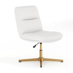 White Padded LeatherSoft Armless Stationary Task Office Chair, Gold Frame