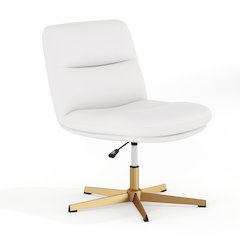 White Padded LeatherSoft Armless Stationary Task Office Chair, Gold Frame