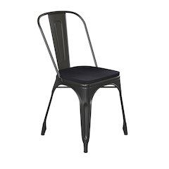 Black Metal Indoor-Outdoor Stackable Chair with Black Poly Resin Wood Seat