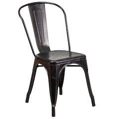Commercial Grade Black-Antique Gold Metal Indoor-Outdoor Stackable Chair