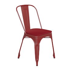 Red Metal Indoor-Outdoor Stackable Chair with Red Poly Resin Wood Seat