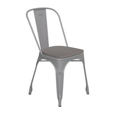 Silver Metal Indoor-Outdoor Stackable Chair with Gray Poly Resin Wood Seat