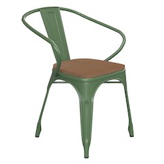 Green Metal Indoor-Outdoor Chair with Arms with Teak Poly Resin Wood Seat
