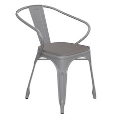 Silver Metal Indoor-Outdoor Chair with Arms with Gray Poly Resin Wood Seat