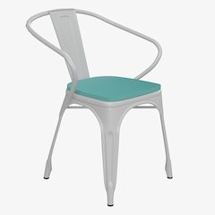 White Metal Indoor-Outdoor Chair with Arms with Mint Green Poly Resin Wood Seat