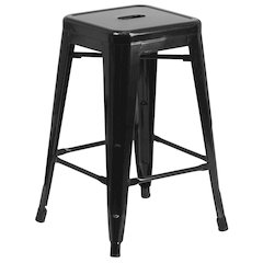 Commercial Grade 24" High Backless Black Metal Indoor-Outdoor Counter Height Stool with Square Seat
