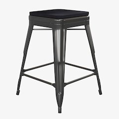 24" High Black Metal Indoor-Counter Height Stool with Black Poly Resin Wood Seat
