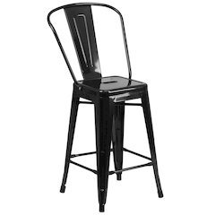 24" High Black Metal Indoor-Outdoor Counter Height Stool with Removable Back