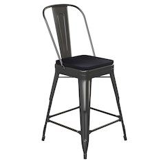 24" High Black Metal Indoor-Counter Height Stool with Removable Back