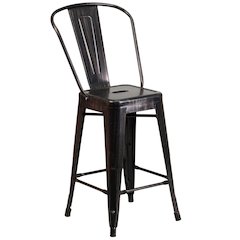 Commercial Grade 24" High Black-Antique Gold Metal Indoor-Outdoor Counter Height Stool with Removable Back