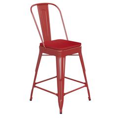 24" High Red Metal Indoor-Counter Height Stool with Removable Back
